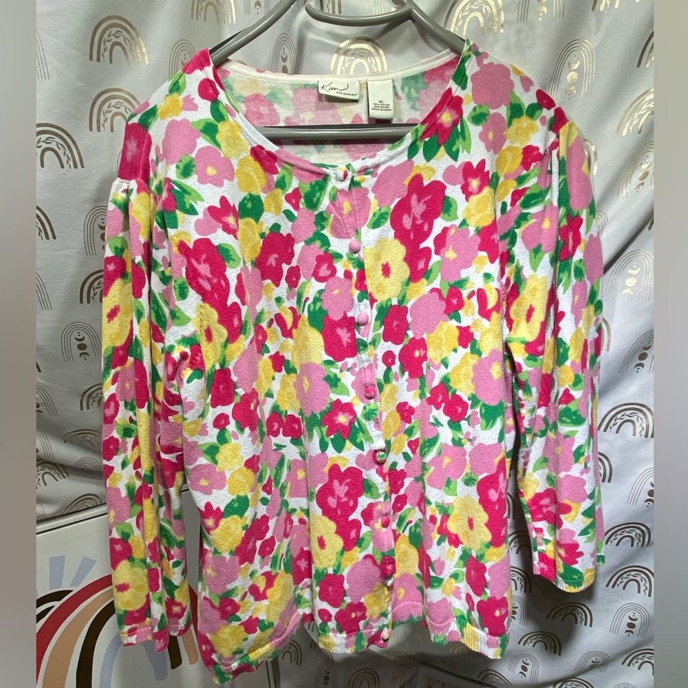 Kim Rogers Floral Button Down Shirt - Pink, Yellow, Green